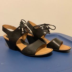 Black lace up strap heeled sandals by Boc!
